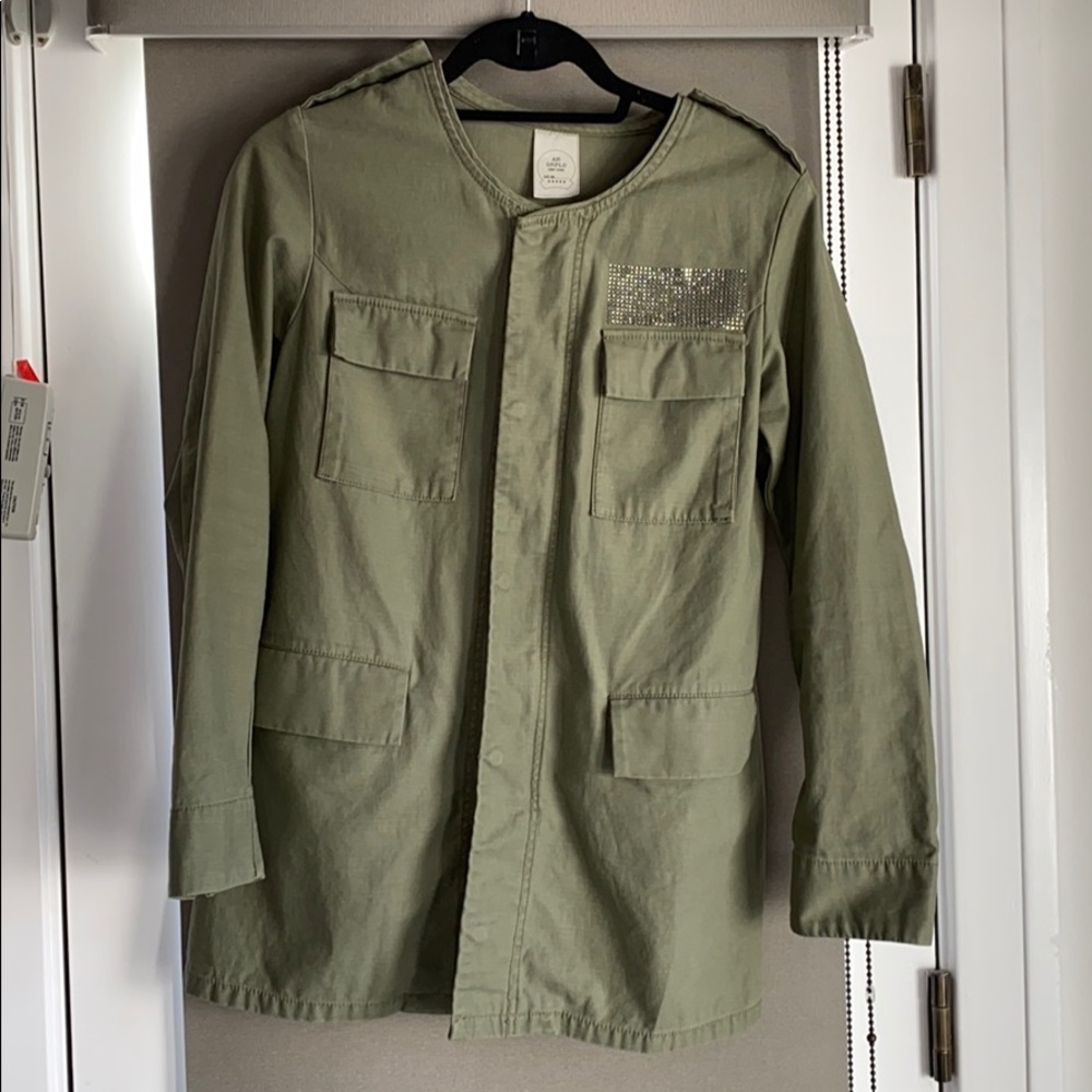 AR surplus green army jacket with embellishment, 2